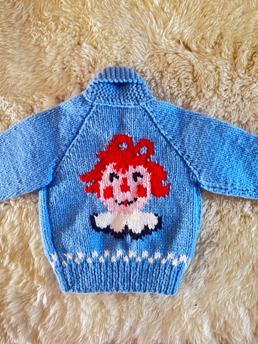 Vintage hand knit kids sweater with girl motif